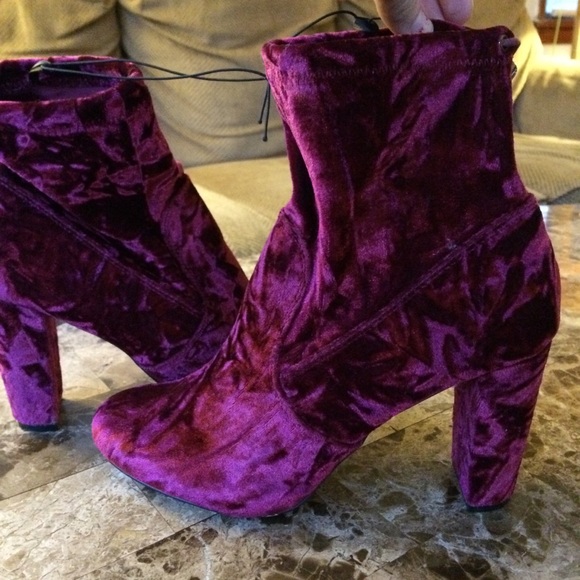 LAST CHANCE Maroon Velvet Heeled Ankle Boots - Picture 2 of 4